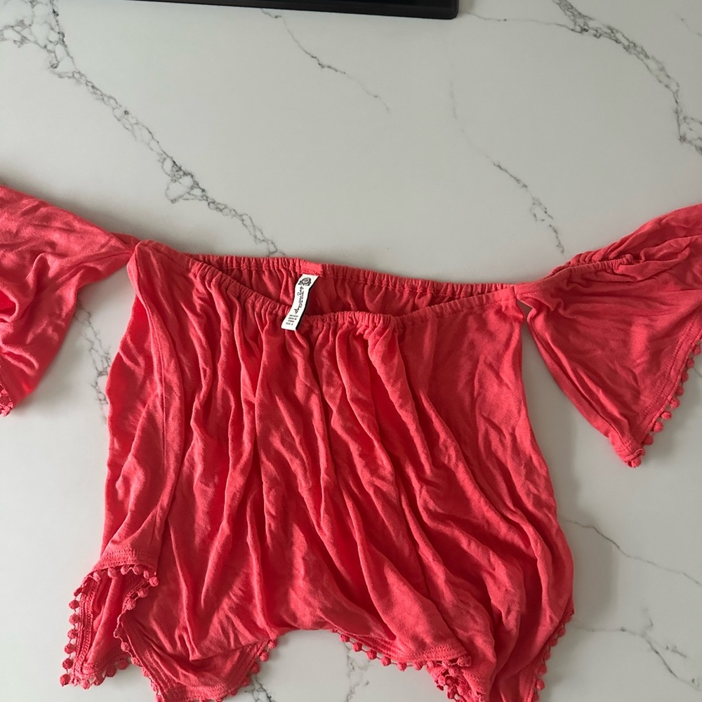 American Rag Coral Off-Shoulder Crop Top